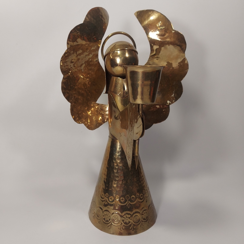Vintage Hand Made Solid Brass Angel Candlestick Holder Tree Topper 12"